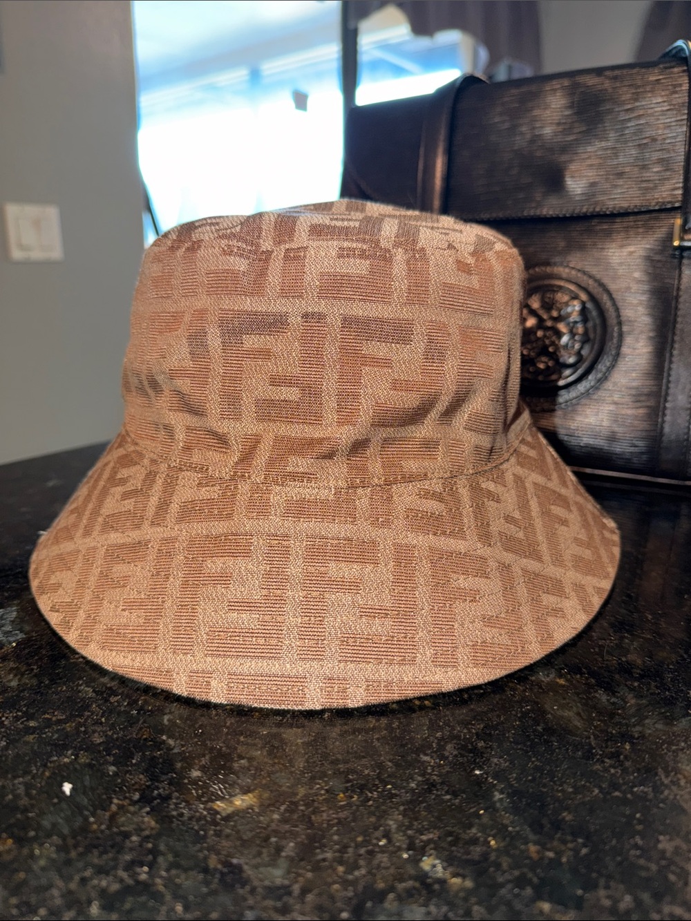 Lux  Beige Brown FF Logo Bucket Hat